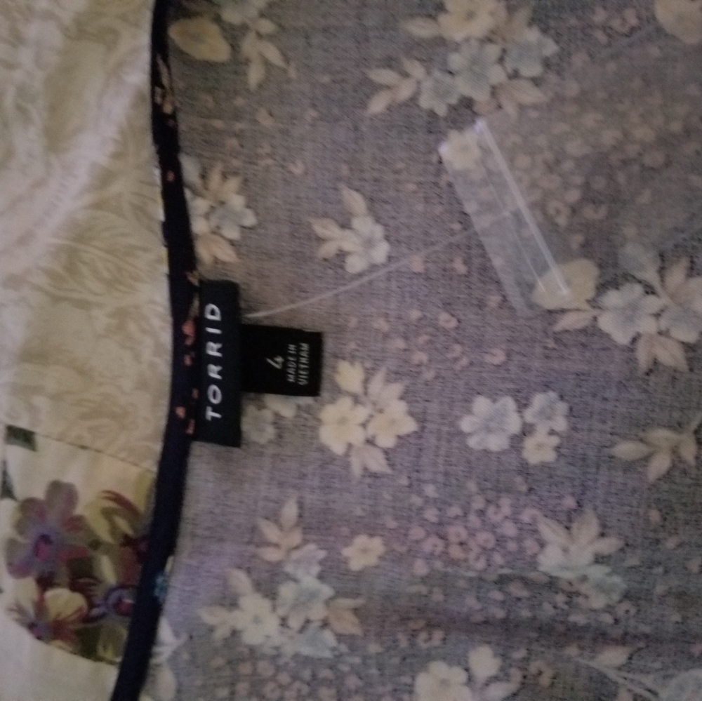 Navy Floral Stretch Challis Corset Back Blouse